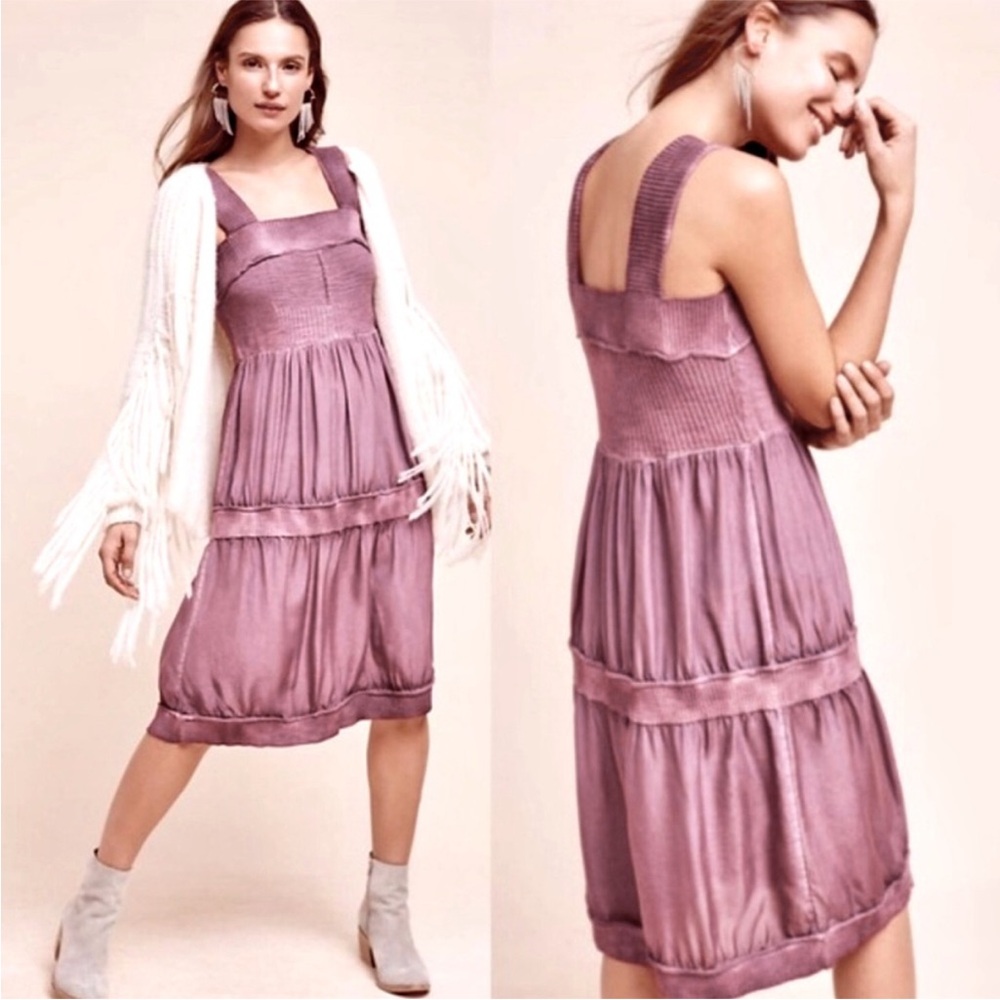 Anthropologie Mauve Tiered Midi Dress medium